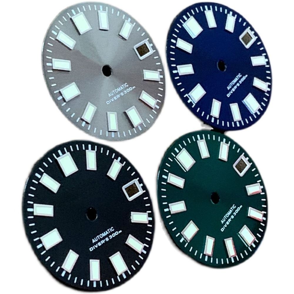 28.5mm C3 green luminous watch dial designed for NH35 NH36 movement watches.