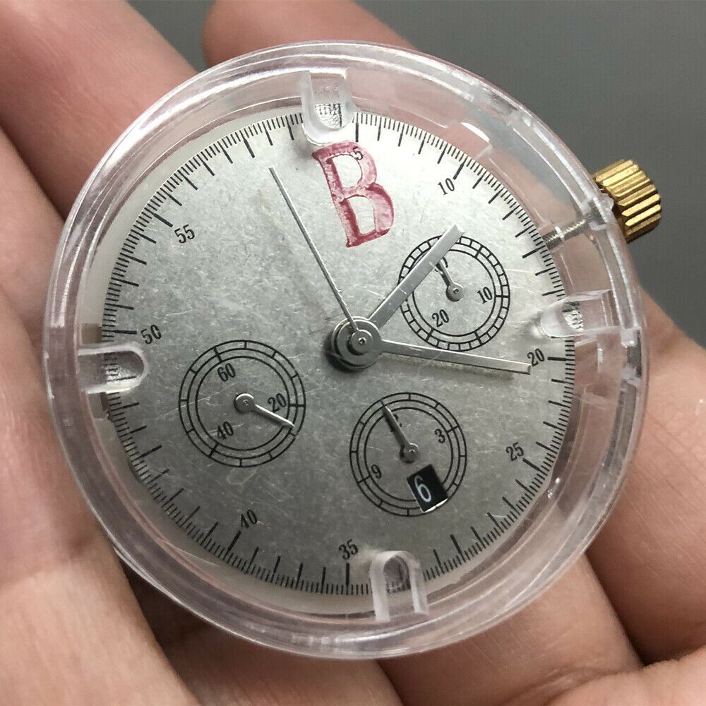 China Made 7750 automatic chronograph watch movement with ETA design, calendar at 6, subdial at 9.