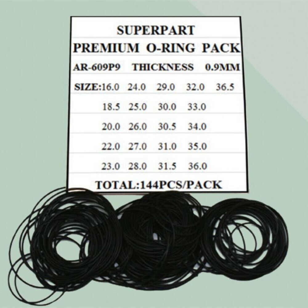 0.9mm Thickness 21 Sizes 144pcs Waterproof O Ring Kit Watch Back Gasket Washers