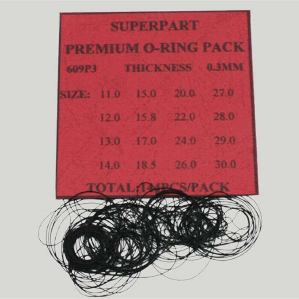 0.3mm Thickness 16 Sizes 144pcs Waterproof O Ring Kit Watch Back Gasket Washers