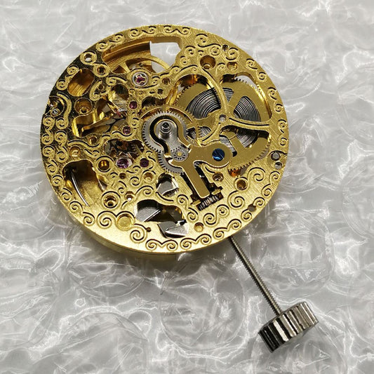 Golden hollow design 2189 automatic mechanical watch movement by China Made for repair and replacement.