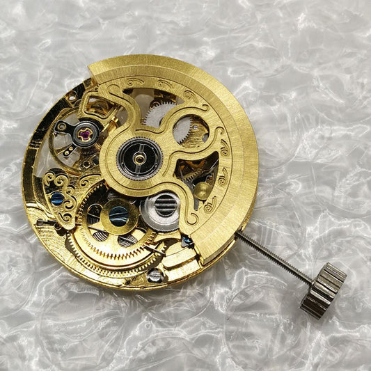 Golden hollow design 2189 automatic mechanical watch movement by China Made for repair and replacement.