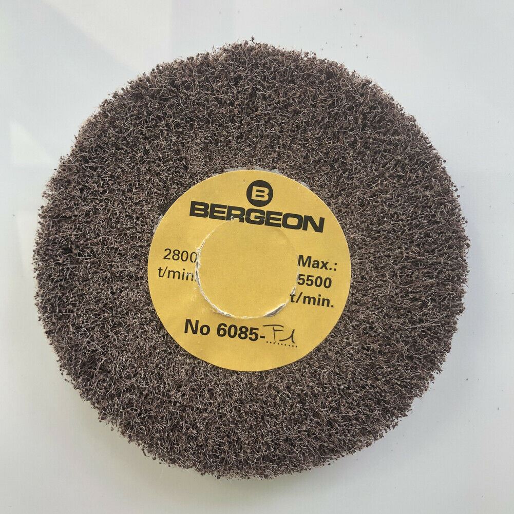 Bergeon 6085-F1 polishing brush with medium grain aluminum oxide wheels for watch refinishing.