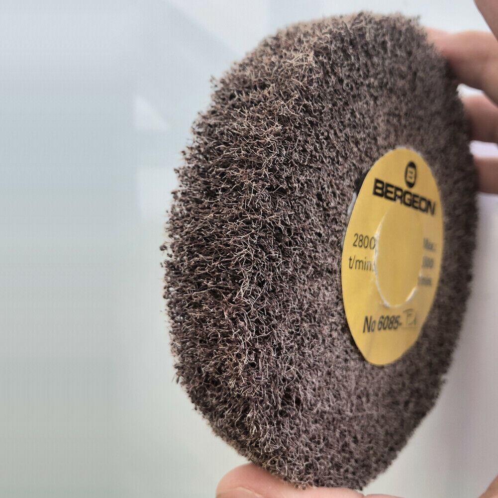 Bergeon 6085-F1 polishing brush with medium grain aluminum oxide wheels for precise watch accessory refinishing.