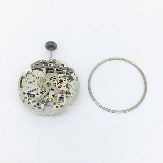 Japan Brand New Miyota 8N24 Silver Skeleton Automatic Watch Movement showcasing intricate mechanical details