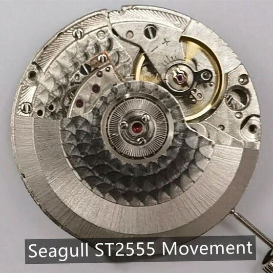 New China Made ST25 Seagull ST2555 automatic watch movement with widened white dial for precise timekeeping.