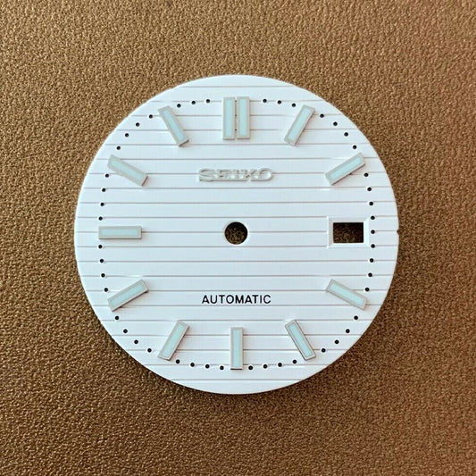 30.5mm luminous watch dial for NH35 movement, ideal replacement part for precise timepieces.