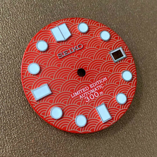 28.50mm green luminous watch dial for NH35 movement, ideal for custom watch repairs.