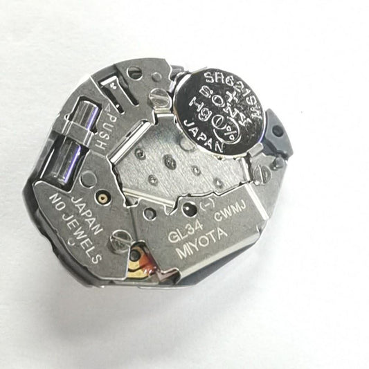 Miyota GL34 Japan quartz watch movement with 3 hands, ideal replacement for GL36 models.