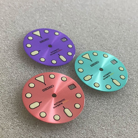 28.50mm C3 enamel green luminous watch dial for NH35 movement, ideal for watch repairs.