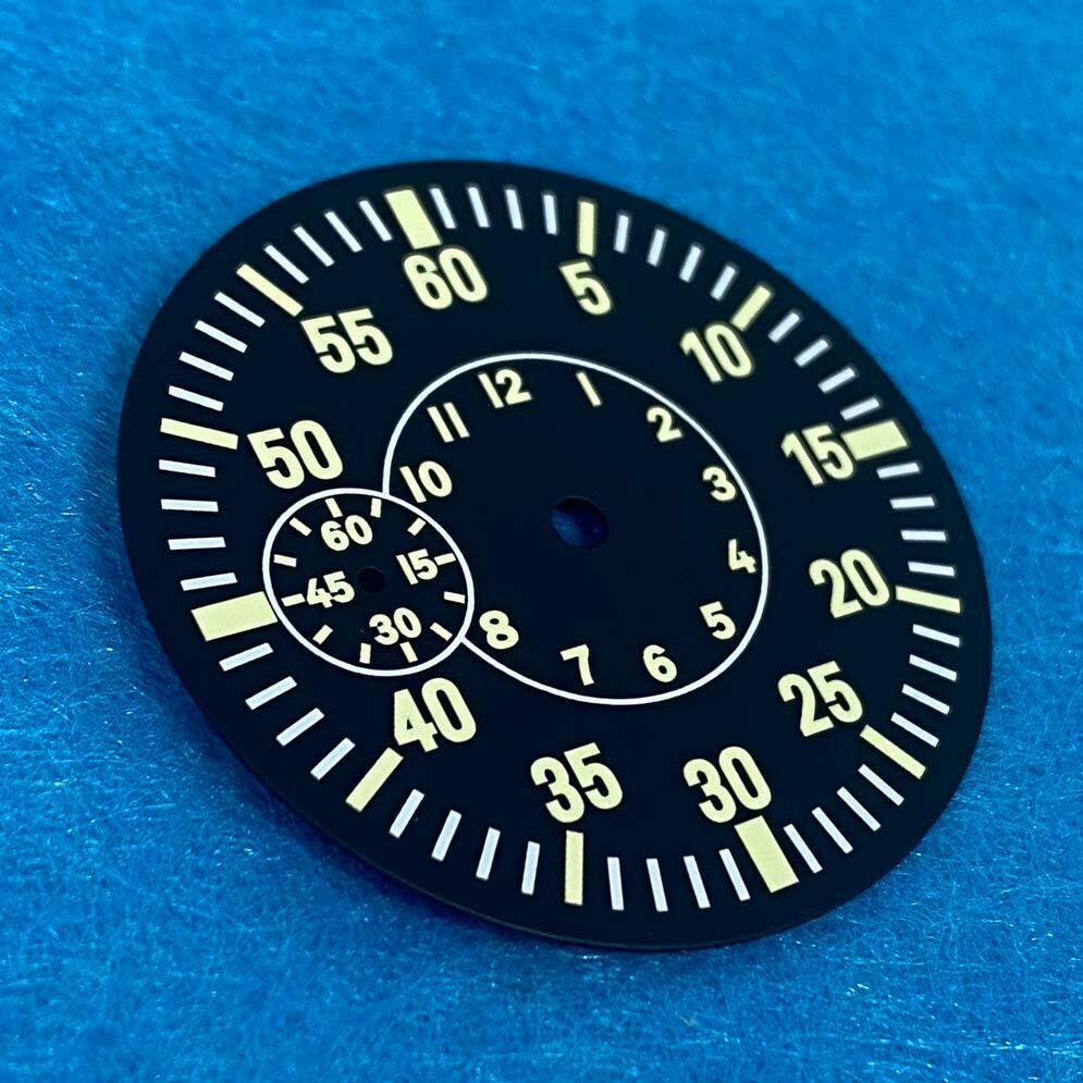 38.8mm LK89 black flight watch dial with green luminous markers for ETA6497 ST3600 movements