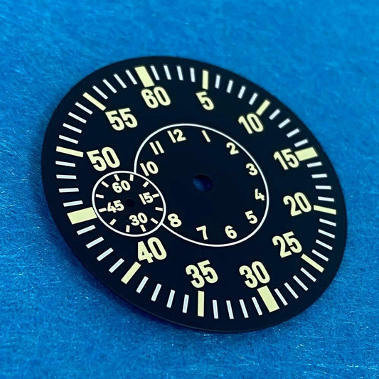 38.8mm LK89 black flight watch dial with green luminous markers for ETA6497 ST3600 movements