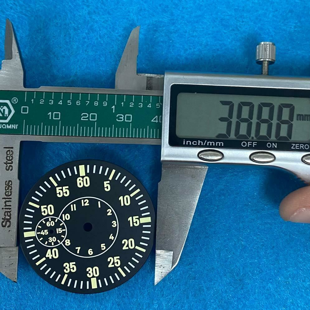38.8mm LK89 black flight watch dial featuring green luminous markers for ETA6497 ST3600 movement wristwatches