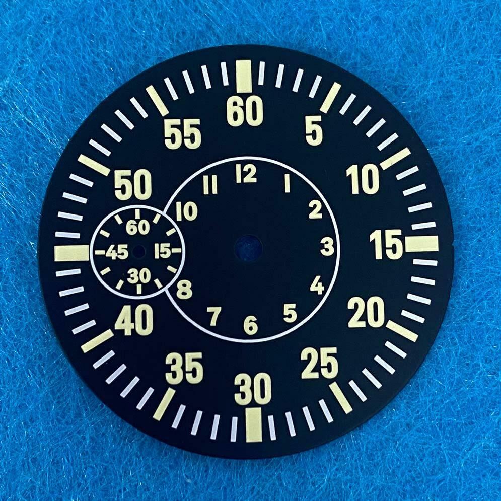 38.8mm LK89 black flight watch dial with green luminous markers for ETA6497 ST3600 movement by LK89.