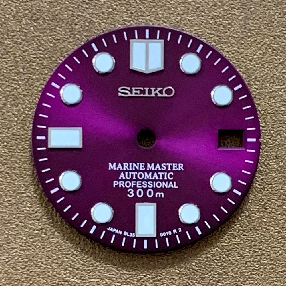 Green luminous 28.5mm Big Nail watch dial for NH35 movement by AE17, perfect for custom watch builds.