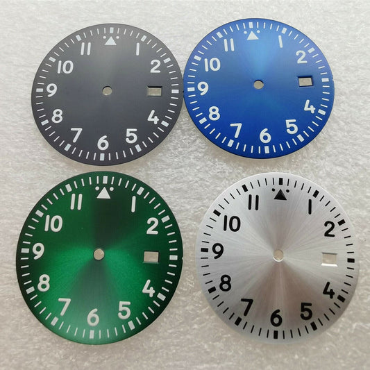 33.6mm green luminous watch dial for NH35 movement, enhancing nighttime visibility.