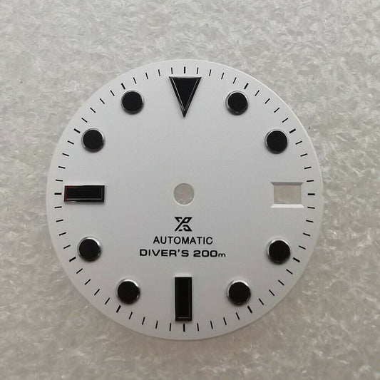 Green luminous 28.50mm watch dial for NH35 movement, enhancing visibility and style.