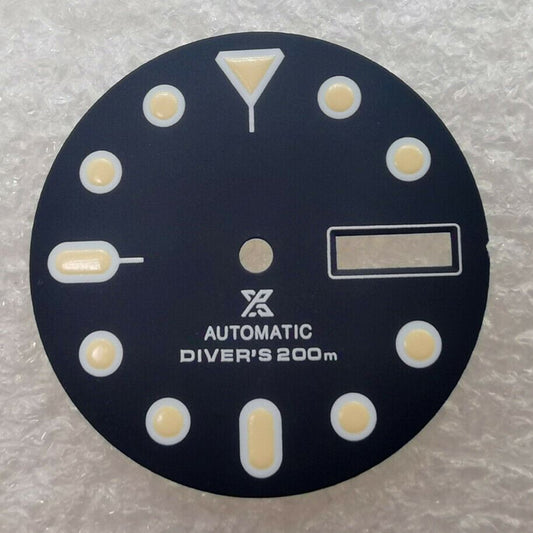 28.50mm green lume Oyster watch dial, fits NH35/NH36 movement, perfect for custom watch builds.