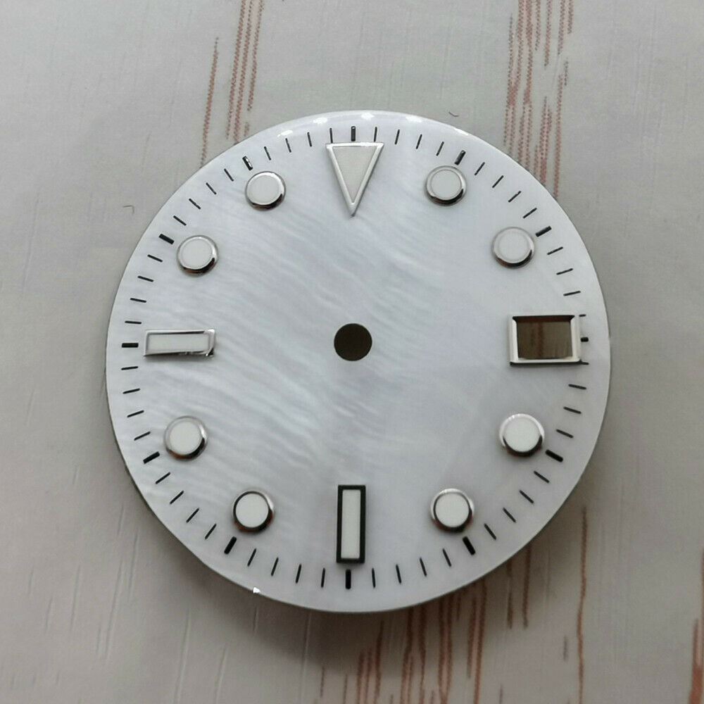 28.50mm green lume shell watch dial for NH35/NH36 movement, perfect for custom watch builds.