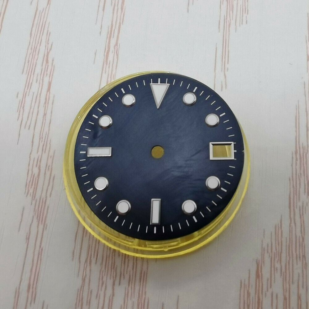 28.50mm green lume shell watch dial for NH35/NH36 movement, perfect for custom watch builds.