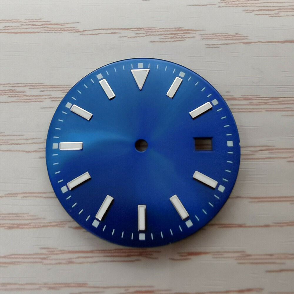 33.50mm multi-color watch dial with blue lume, compatible with NH36 movement, ideal for custom watch builds.