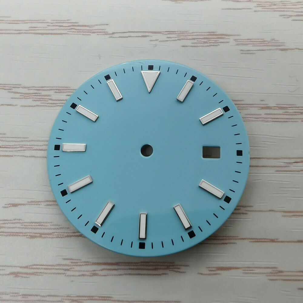 33.50mm multi-color watch dial with blue lume, fits NH36 movement for custom watch builds.
