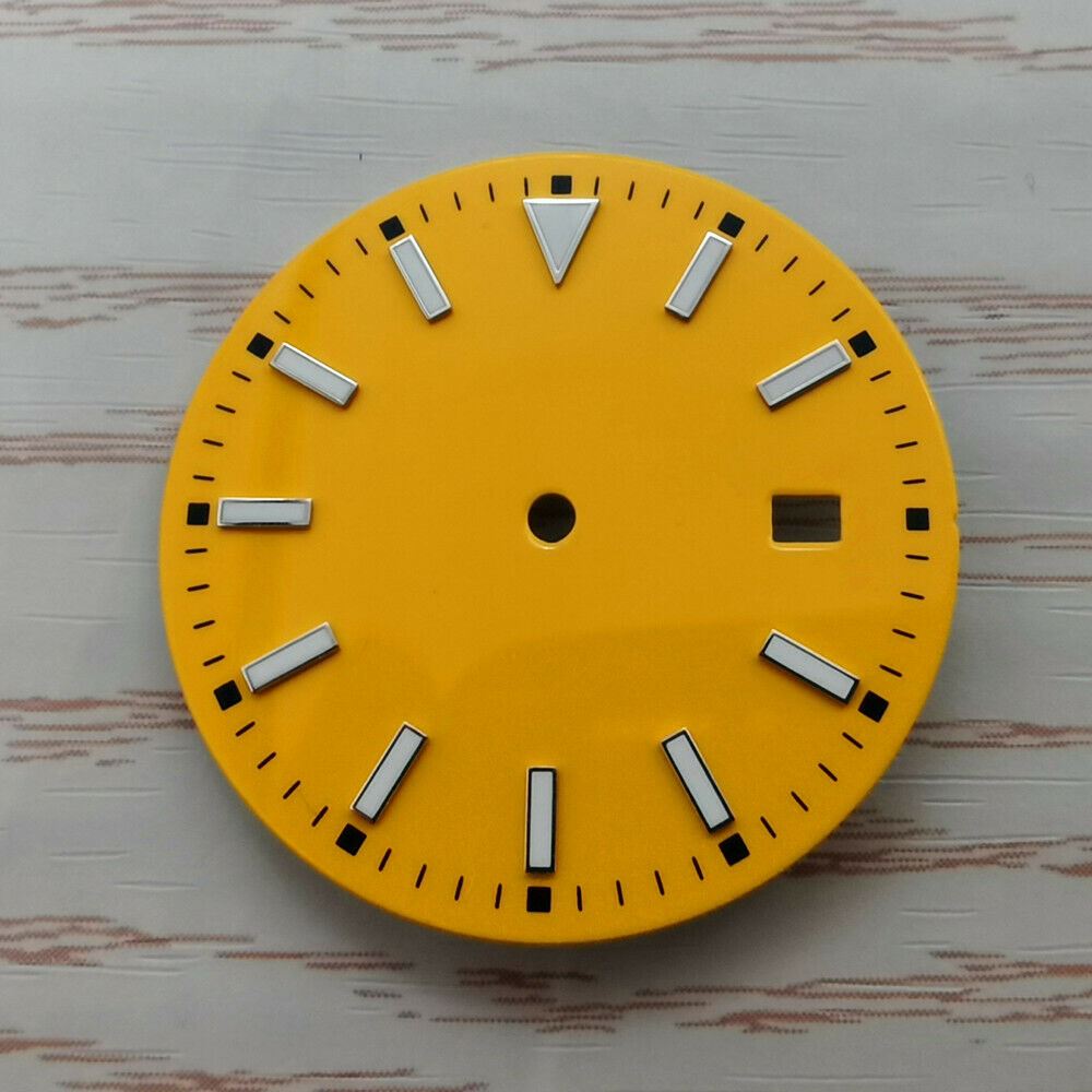 33.50mm multi-color watch dial with blue lume, for NH36 movement, perfect for custom watch builds.