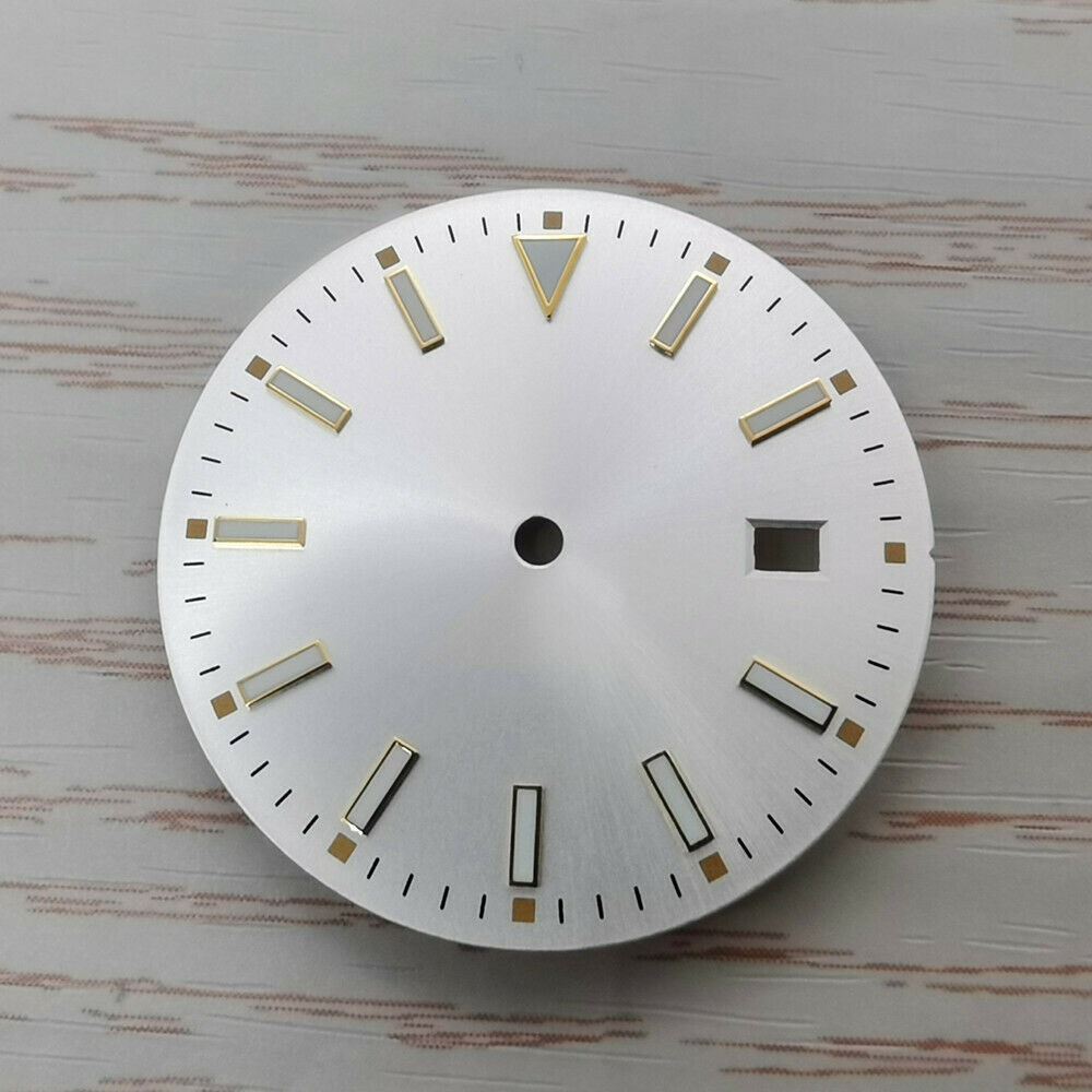 33.50mm multi-color watch dial with blue lume, compatible with NH36 movement, ideal for custom watch builds.