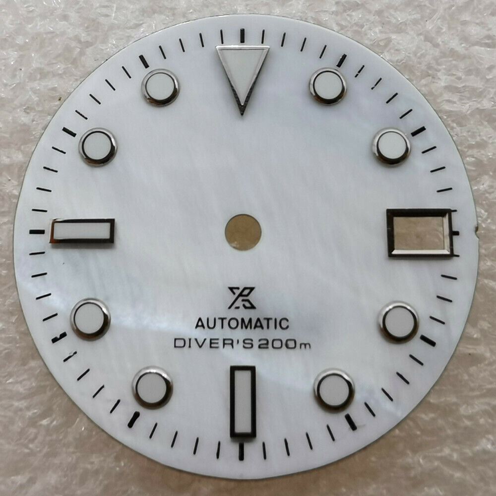 28.50mm Shell watch dial with vibrant green lume, fits NH35/NH36 movement, premium quality.