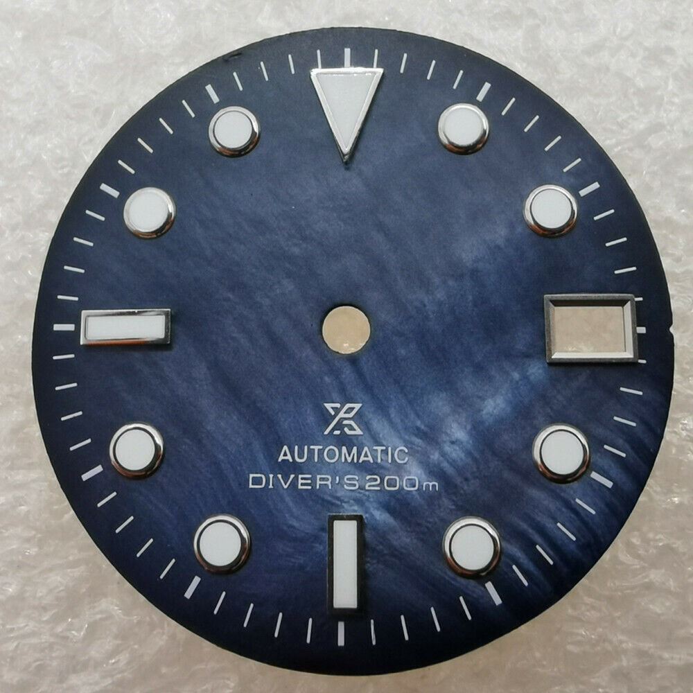 28.50mm Shell watch dial with green lume, compatible with NH35/NH36, premium quality by Shell brand.