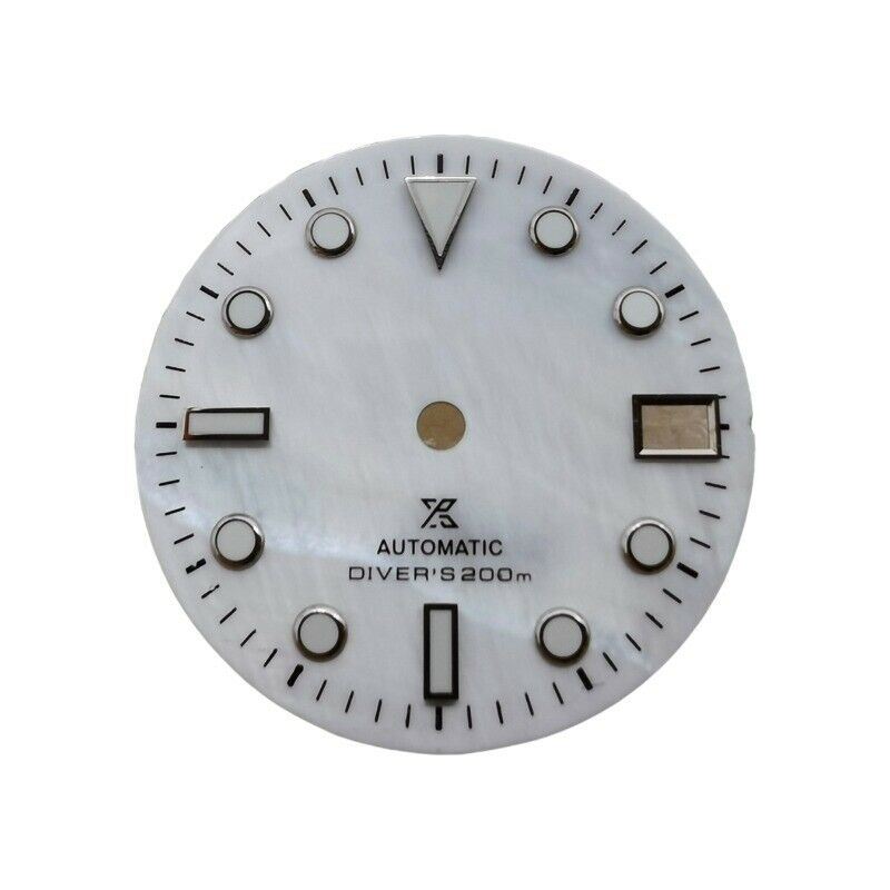 28.50mm Shell watch dial with green lume, fits NH35/NH36 movement, premium quality.