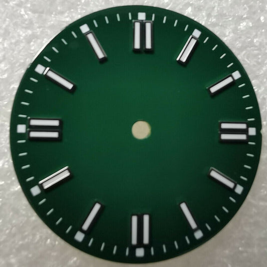 29.1mm green lume watch dial for NH35/NH36 movements, designed for precise timekeeping.