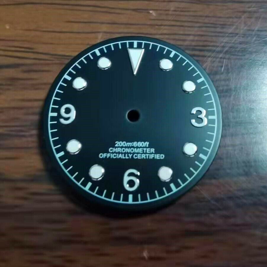 Green lume 30.5mm watch dial with luminous markers, ETA2824/2836 compatible,.