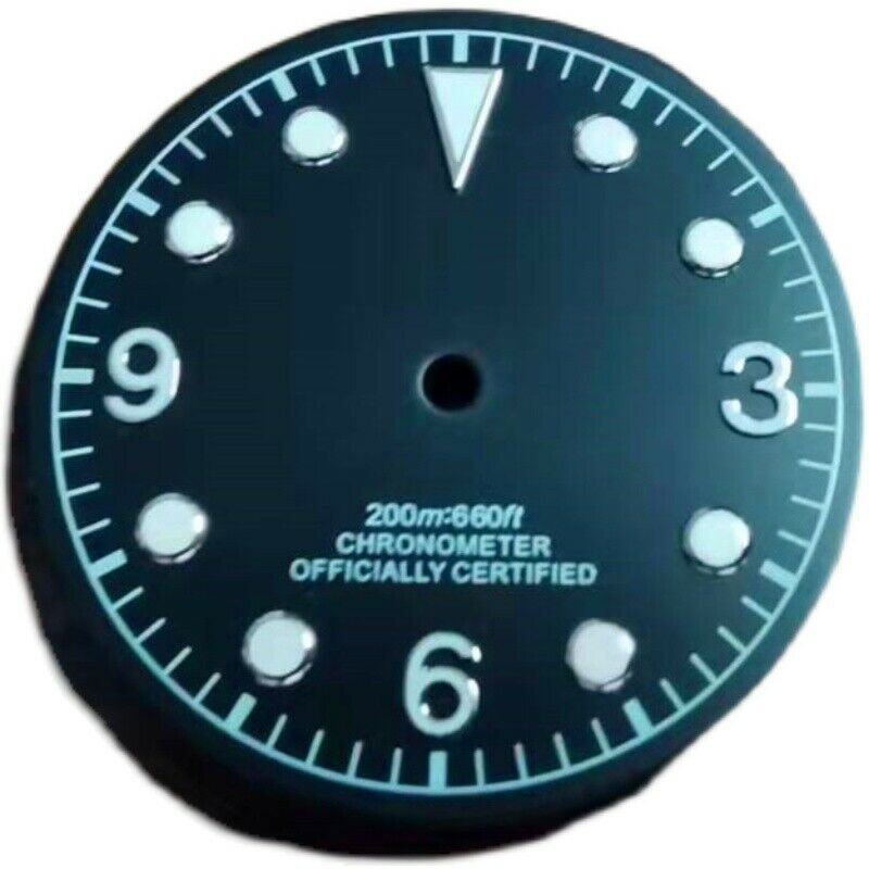 Green lume 30.5mm watch dial with luminous markers, fits ETA2824/2836 movements.