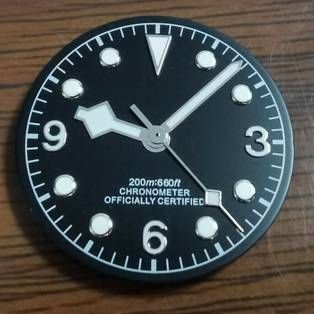 Green lume 30.5mm watch dial with luminous markers, compatible with ETA2824/2836 movements.
