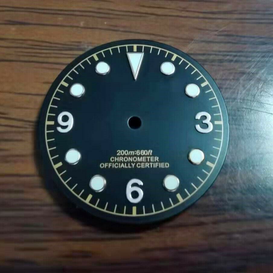 Green lume 30.5mm watch dial with luminous markers, compatible with ETA2824/2836,.