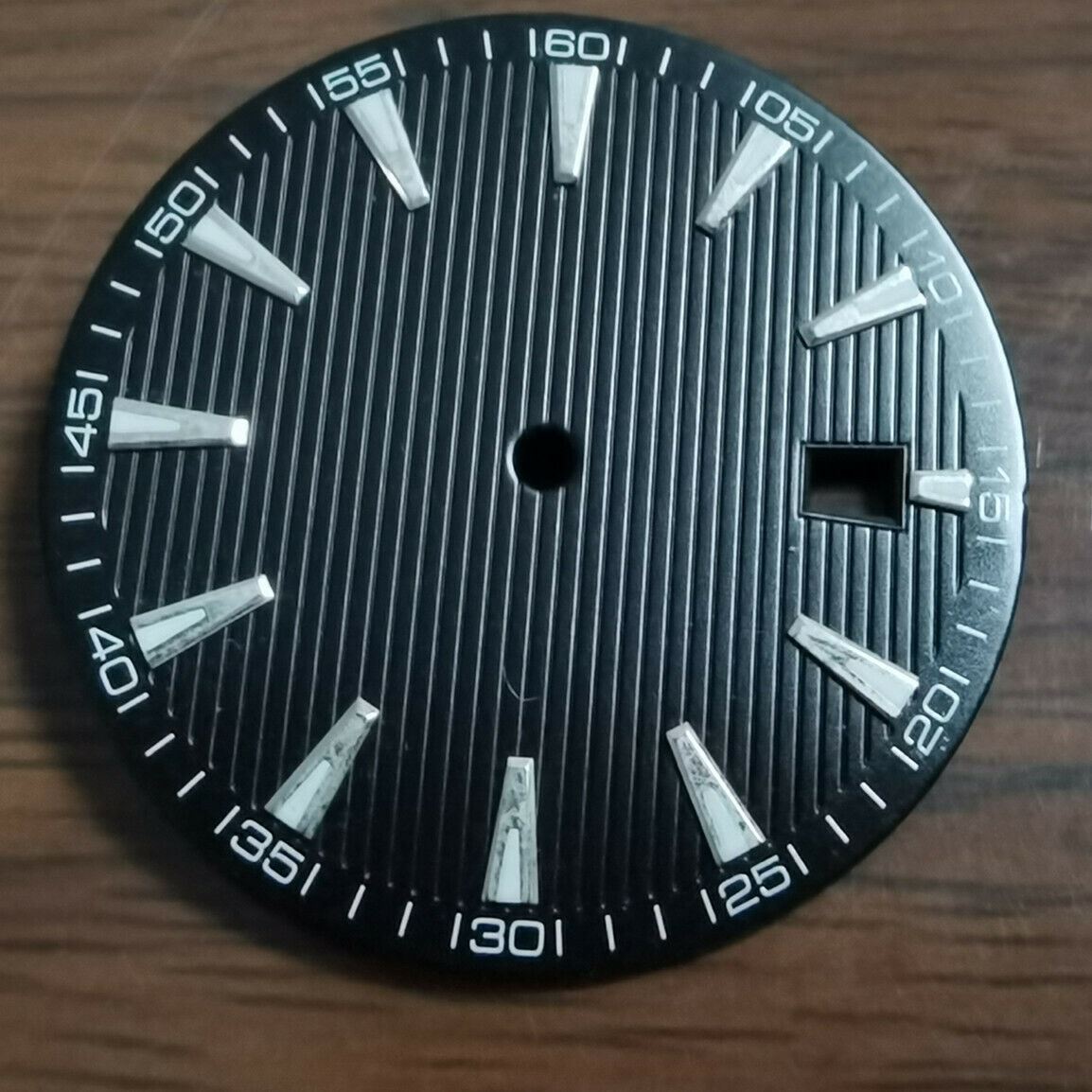 Green lume watch dial 33.5mm for NH35/NH36 movement, perfect for custom watch builds and repairs.