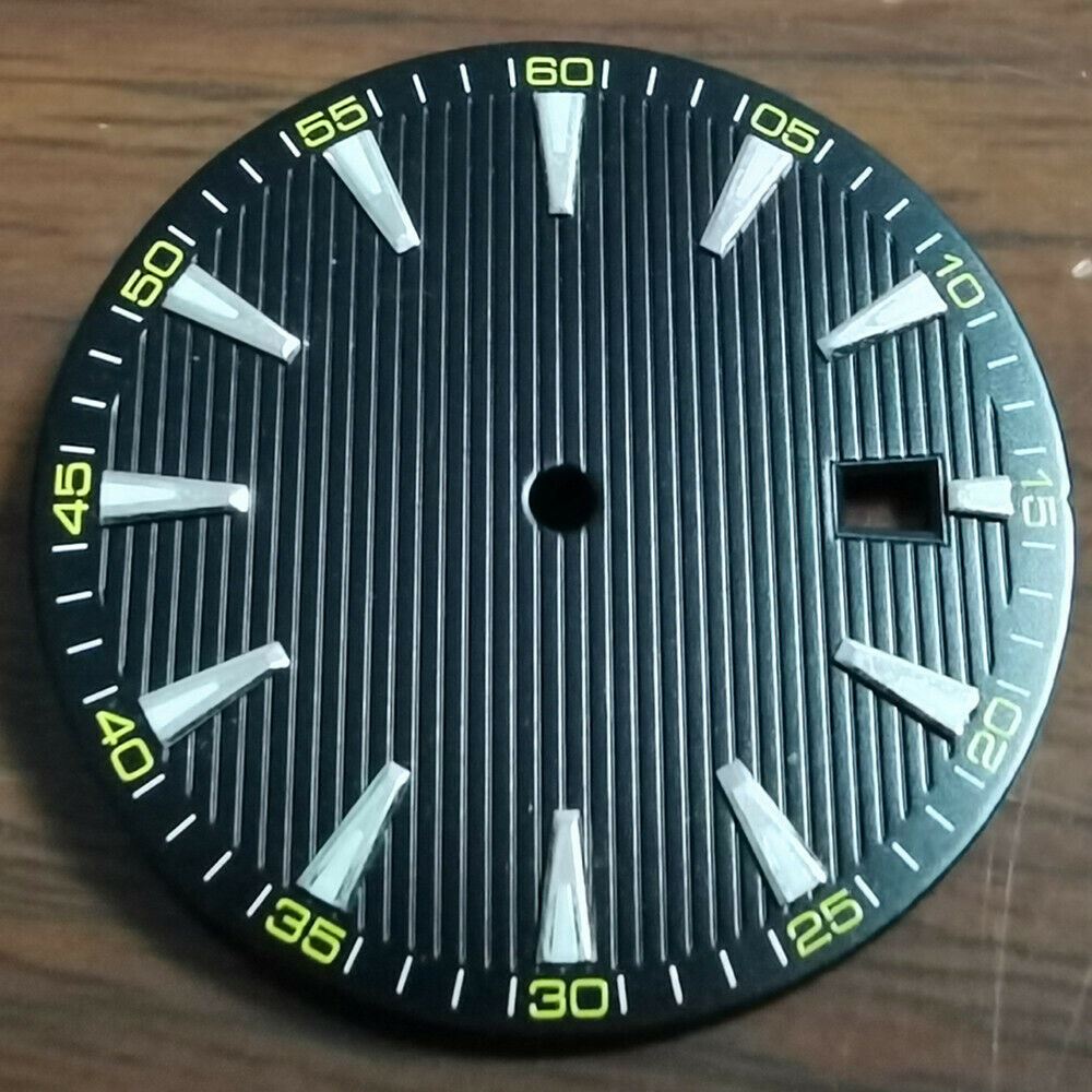 Green lume watch dial 33.5mm, compatible with NH35/NH36 movement, perfect for custom watch repairs.