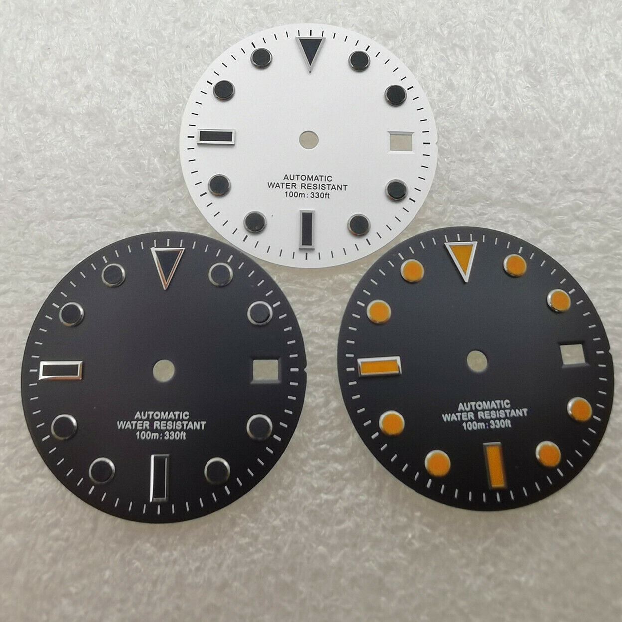 28.5mm SUB watch dial without lume, compatible with NH35 movement, fits 40mm cases, ideal for custom watch builds.