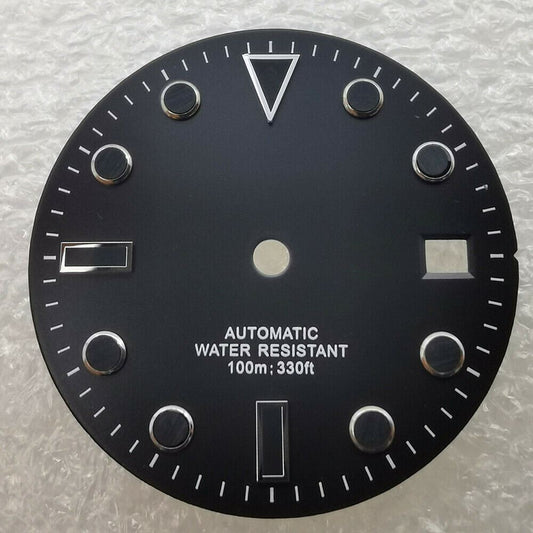 28.5mm SUB watch dial, no lume, fits NH35 movement, ideal for 40mm cases.