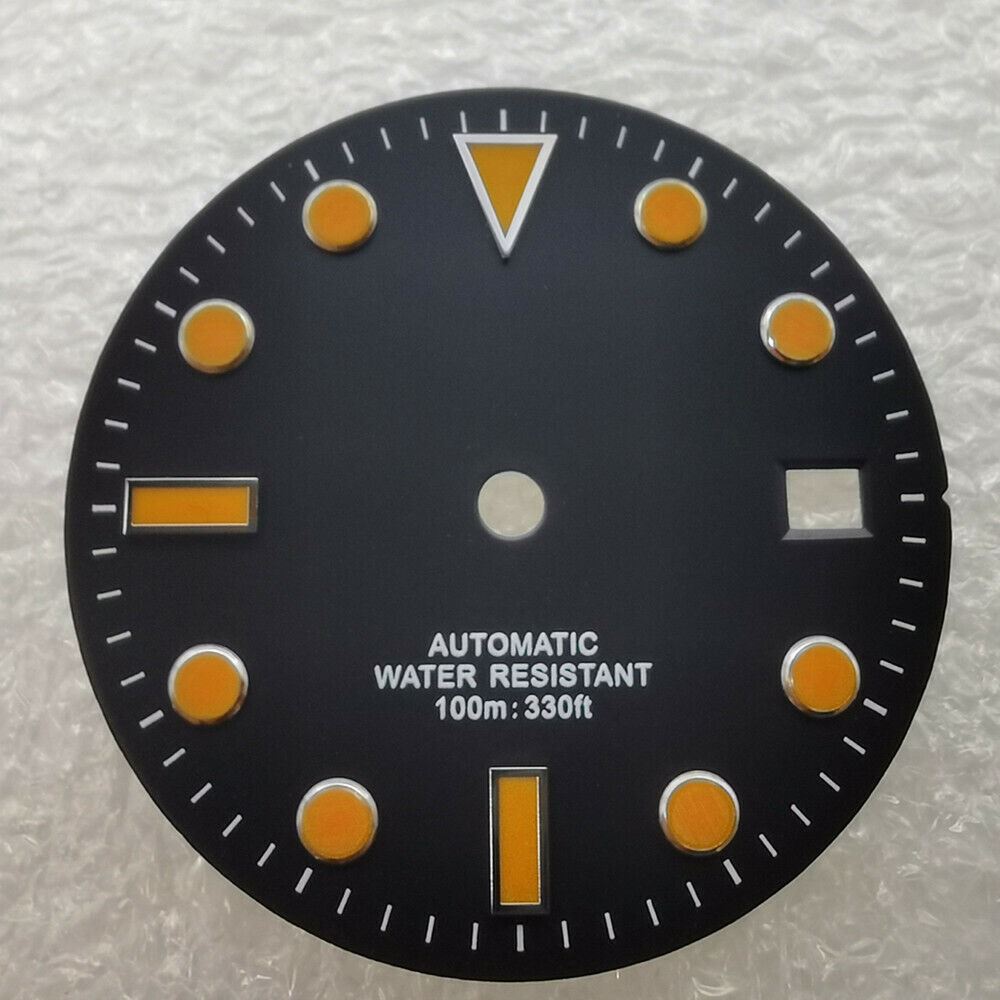 28.5mm SUB watch dial, no lume, fits NH35 movement and 40mm cases for custom builds.