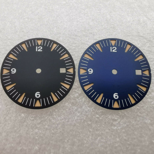 Ghost Omega 31mm watch dial with green lume, compatible with NH35/NH36 movement, branded for precision.