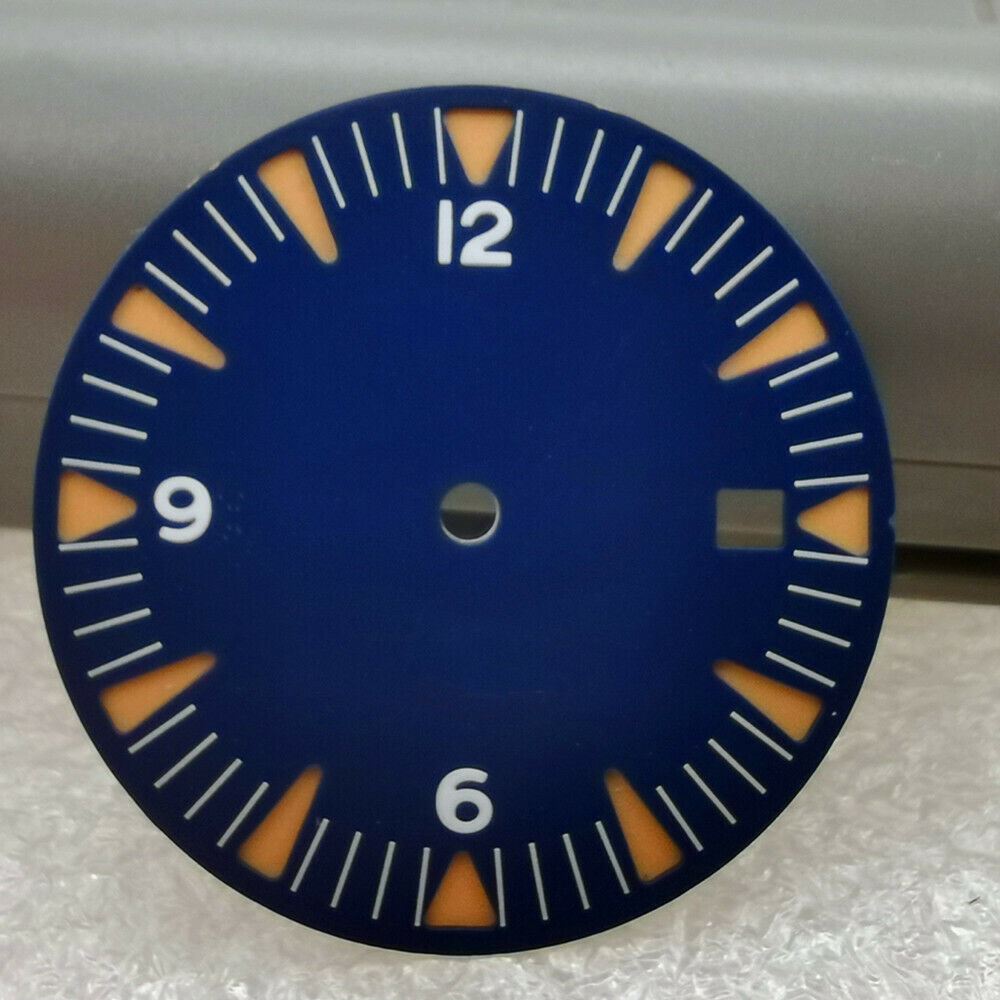 Ghost Omega 31mm watch dial with green lume for NH35/NH36 movement, enhancing visibility and style.