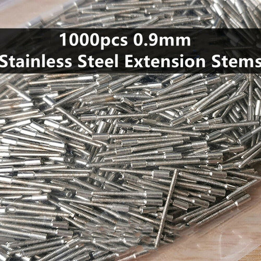 Set of 1000 stainless steel 0.9mm extension stems for watch repair by Watchmaker.