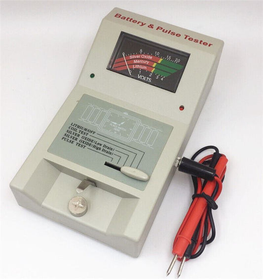 Quartz watch analyzer with battery pulse coil tester, essential watchmaker repair tool for accurate diagnostics.