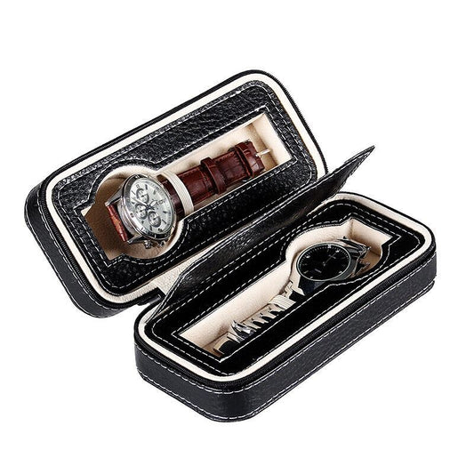 1. Portable jewelry watch storage box with 2-grid compartments for travel.