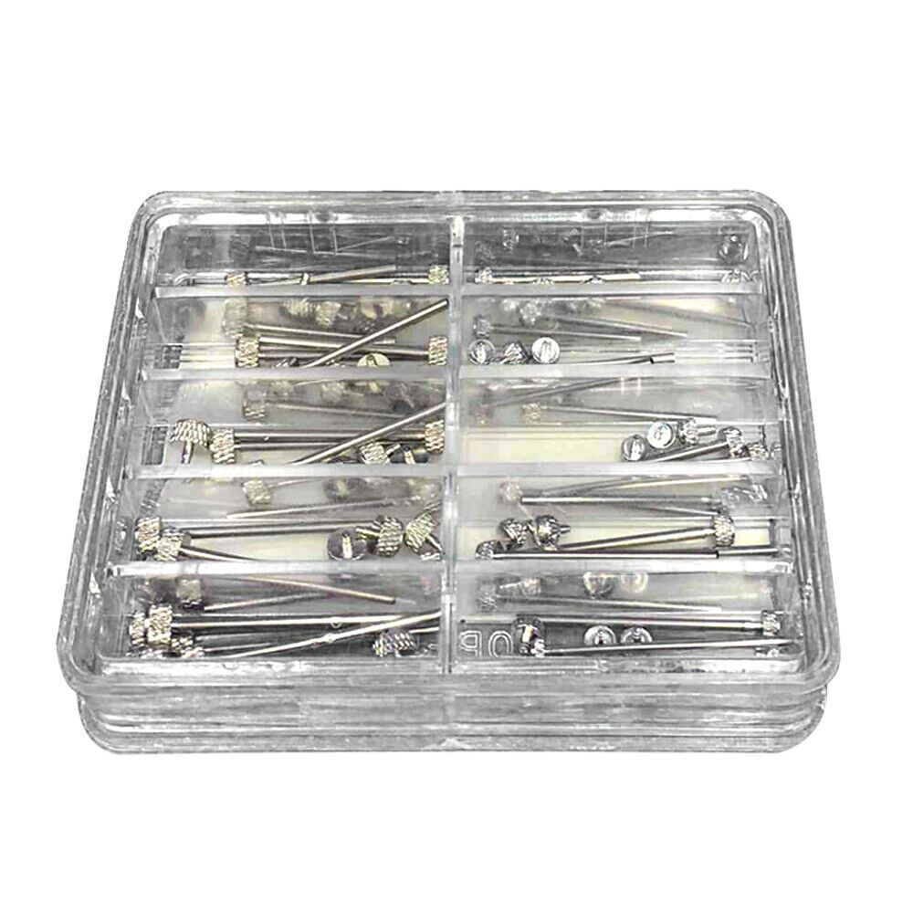 Steel watch repair kit with screw spring bars for bracelet band replacement, ideal for precise adjustments and Bandstrap fixes.