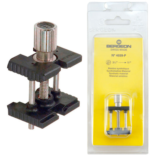Bergeon 4039-P synthetic movement holder, extensible and reversible, fits 3 3/4'' to 11'' watch movements for secure repair.
