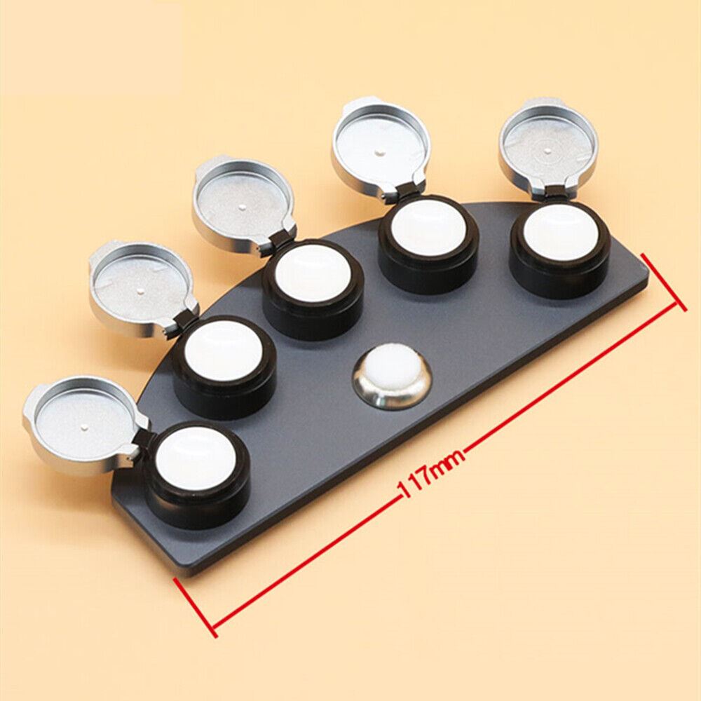 Die-cast alloy oil cup stand with 5 white ceramic containers for precise watch repair.