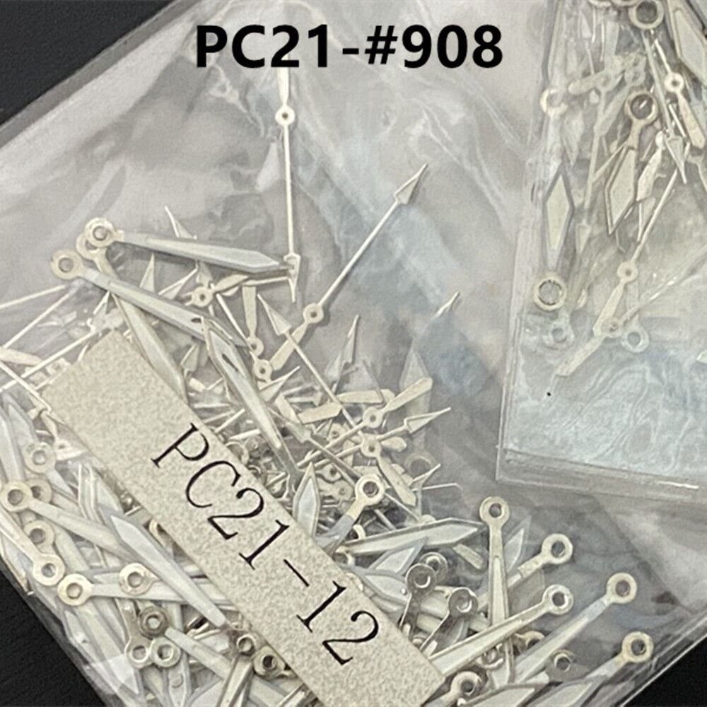 Set of 12mm green luminous watch hands for Hattori Epson PC21 quartz movement, enhancing visibility and style.